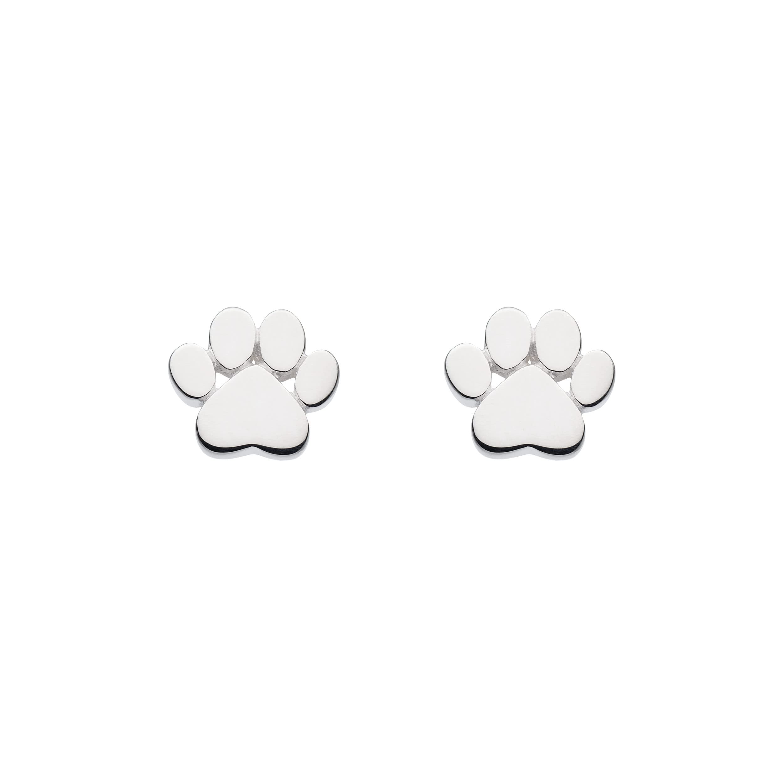 DEW Small Paw Print Stud Earrings – Sterling Silver, Cute and Fun Animal Themed Jewellery