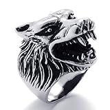 KONOV Jewelry Vintage Biker Wolf Head Stainless Steel Men's Ring