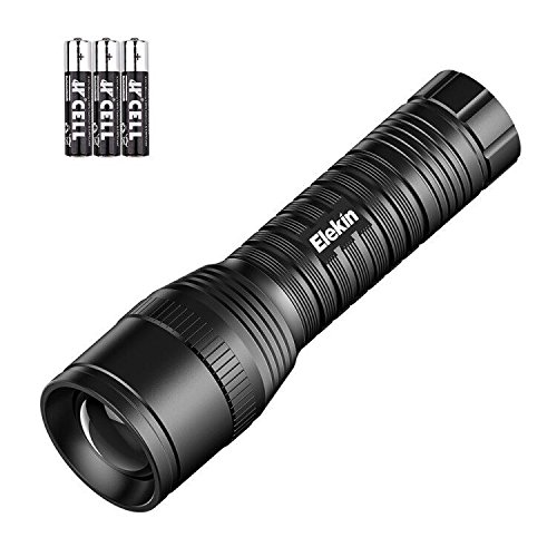 LED Flashlight Tactical Flashlight Elekin 1000 Lumen T6 LED light, Aircraft-grade Aluminum, 5 Mode Adjustable Focus, IPX6 Waterproof, Zoomable Pocket Torch for Outdoor (Include AAA battery)