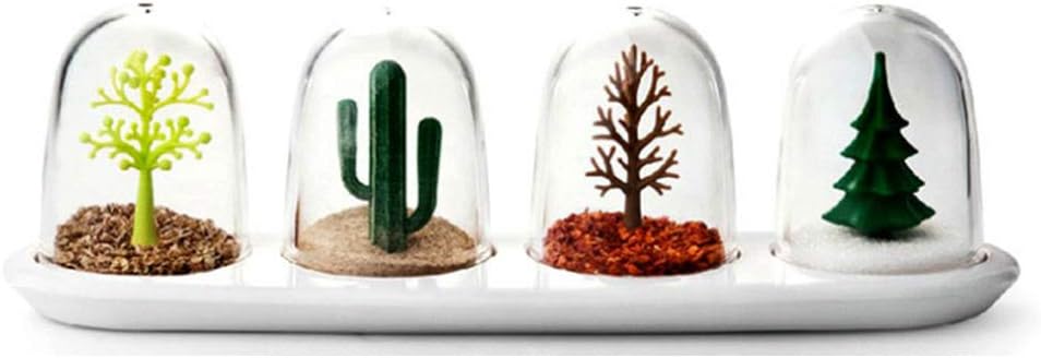 Seasoning Box Creative Plastic Kitchen Salt Pepper Condiment Seasoning Shaker Cruet Spice Jar Bottle Box Set(Plants Four Seasons)