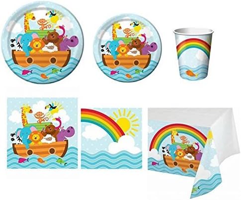 Noahs Ark Animal Happy Birthday or Baby Shower Party Supplies For 8, 6-Piece Bundle
