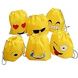 Emoji Drawstring Backpack Bags - 6 Pack Emoji Party Supplies Favors Folding Shoulder Cinch Bag for Kids Teens Girls and Boys Gift
