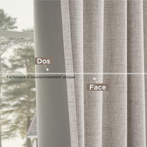 CUCRAF 100% Thermal Blackout Curtain, 2 Pieces, L140 x H245, Thermal Linen Curtain, Anti Cold and Heat Insulation Opaque Curtain with Eyelets, Light Insulation, Anti-UV, White