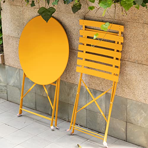 JY QAQA Metal Patio Bistro Bar Set Chairs,3 Piece Outdoor Folding