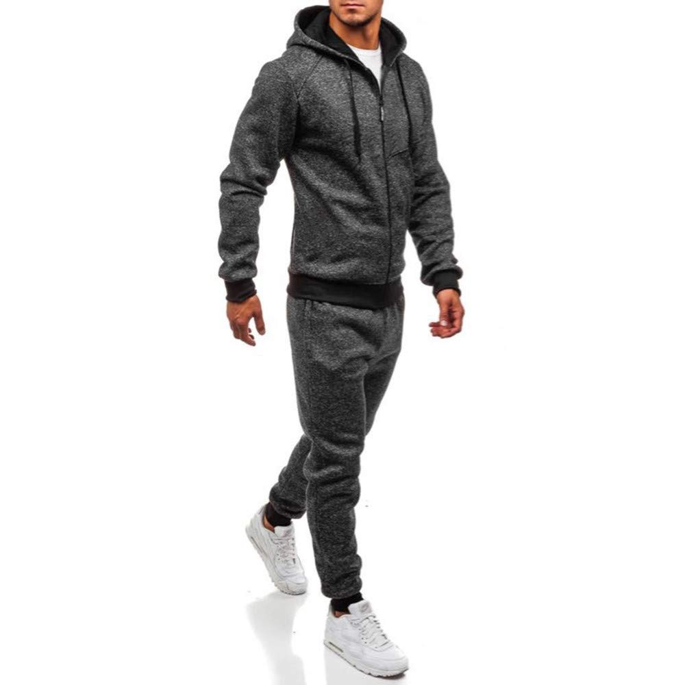 Men Sport Suit Gradient Sweatsuit Zipper Hoodies Outfit Contrast Jogging Full Tracksuit