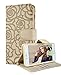 FLYEE Case Compatible with iPhone 6 plus(2014)/iphone 6s Plus(2015)5.5 inch,Wallet Case for Women and Girls With Card Holder,Premium Leather[Embossed flowers]Flip case protective & Wrist Strap-Beige