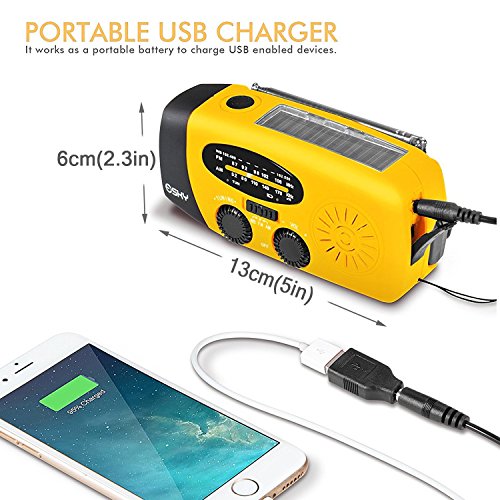 Esky-Solar-Weather-Radios-Hand-Crank-Self-Powered-Emergency-FMAMNOAA-Radio-with-LED-Flashlight-and-1000mAh-Yellow