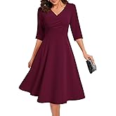 Bbonlinedress Cocktail Dress Formal Wedding Guest 3/4 Sleeve Christmas Dress Church A-Line V-Neck Swing Midi Tea Dress