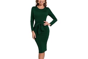 KNOINT Women's Bodycon Work Pencil Midi Dresses Formal Business Dress Slim Casual Dress Knee Length Party Dress