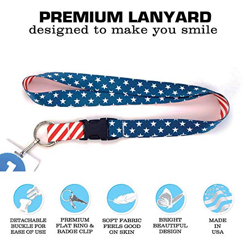 Buttonsmith Stars and Stripes Premium Lanyard - with Buckle and Flat Ring - Made in The USA - Thumbnail 4