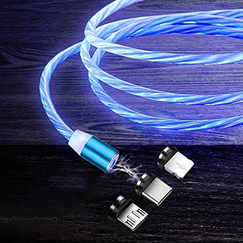 LED Flowing Magnetic Phone Charger Cable, EIRIX 3 in 1 Shining Light Up Charging Cord 3.3ft Magnetic Charging Cable, 1 Cable and 3 Adapter (Blue)