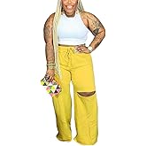 Hostoyo 2 Piece Sets for Women Lounge Sweatsuit Crop Tops Drawstring Ripped Wide Leg Pants with Pockets 2024 Tracksuit