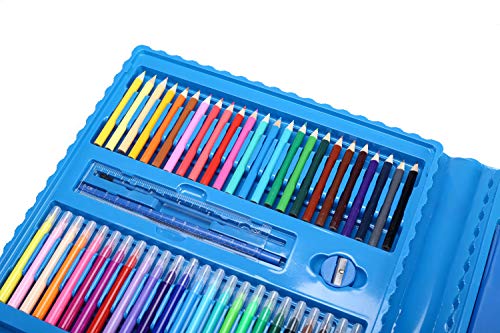 H & B Kids Art Supplies 208-Piece Painting & Drawing Case, Portable Art Box, Oil Pastels, Crayons, Colored Pencils, Markers, Great Gift for Kids 3-12, Teens, Beginners, Blue