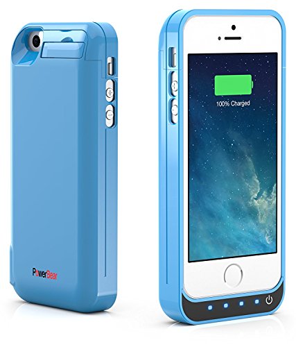 PowerBear iPhone 5SE / 5S / 5C / 5 Extended Rechargeable Battery Case [4000mah] Built in USB Power Bank Capacity (Up to 2.5X Extra Battery) - Blue [24 Month Warranty and Screen Protector Included]