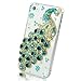 Poposh For Apple iPhone 4 4S 3D Crystal Bling Glitter Diamond Case Cover with Green Blue Peacock - Transparent