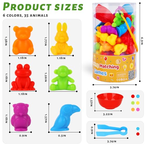 AMOR PRESENT 43PCS Counting Animals Set, Toddler Counting Toys Color Sorting Toys with Bowls Montessori Educational Sensory Toys for Toddlers Ages 3 4 5 6