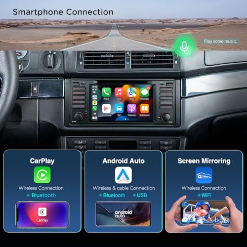 XTRONS Android 14 Car Radio for BMW E39 M5, 7 Inch IPS Octa Core 4+64GB Car Radio with Navigation System, Built-in 4G LTE Gyroscope Sensors Car Play AKM DSP GPS Bluetooth WiFi DVD