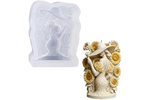 Silicone Candle Mold, Lady with Sunflowers and Roses Design, 3D Floral Woman Figure, DIY Soap and Resin Craft Mold