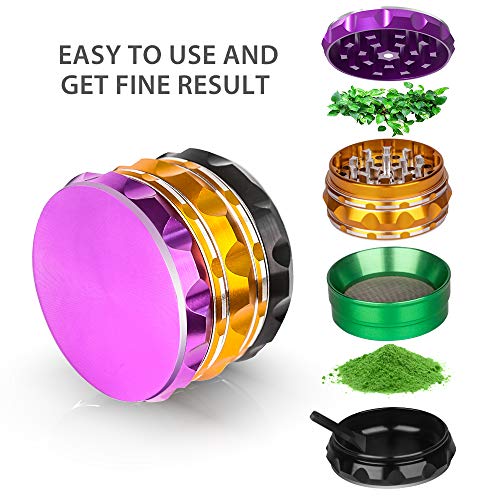 Herb Grinder, iRainy 2.5 Inches Spice Dry Herb Grinder with Pollen Catcher, 4 Pieces, Diamond Multicolor