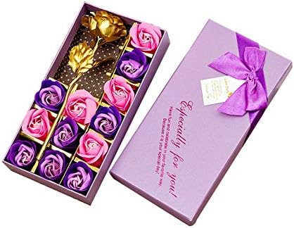 Txyk Romantic gifts 12pcs Soap Rose and 24k Gold Foil Rose Flowers Petals Set with Gift Box for Valentine's Day，Mother's day，Women's Day，Wedding，Birthday，Memorial Day (purple)