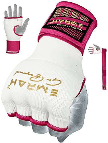 EMRAH Pro Training Ladies Boxing Inner Gloves Hand Wraps MMA Fist Protector Bandages Mitts (Large, White/Pink)