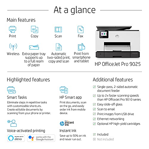 HP OfficeJet Pro 9025 AllinOne Wireless Color Printer, Singlepass