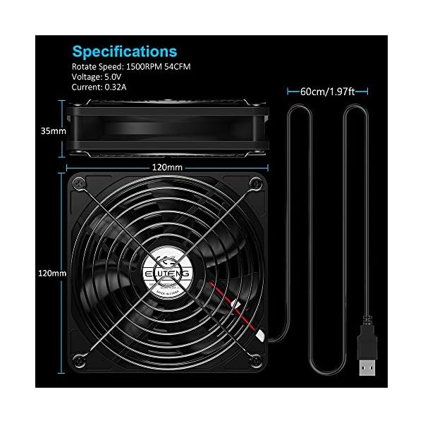 ELUTENG-120mm-Fan-USB-Computer-Fans-USB-Fan-5456CFM-1500RPM-USB-Powered-Cooling-Fan-with-Metal-Grill-Guard-5V-Fan-Compatible-for-PC-PS4-XboxTV-BoxLaptopAV-Cabinet-etc ELUTENG 120mm Fan USB Computer Fans USB Case Fan 54.56CFM 1500RPM USB Powered Cooling Fan with Metal Grill Guard 5V Fan…