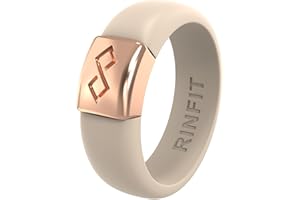 Rinfit Silicone Rings for Women & Men - Silicone Wedding Bands Women or Men - Infinity Ring with Metal Plate - Rubber Rings -