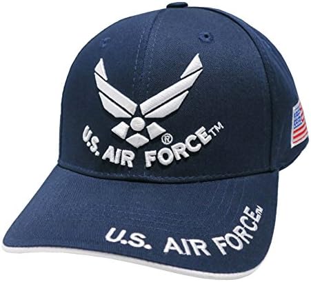 US Armed Forces Embroidered Military Baseball Cap Hat (Navy Blue US Air Force Wing/Text)