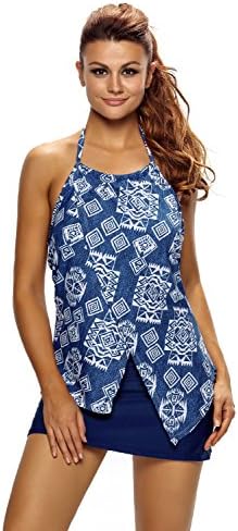 Asymmetric Split Front Halter Tankini Swim Top Blue
