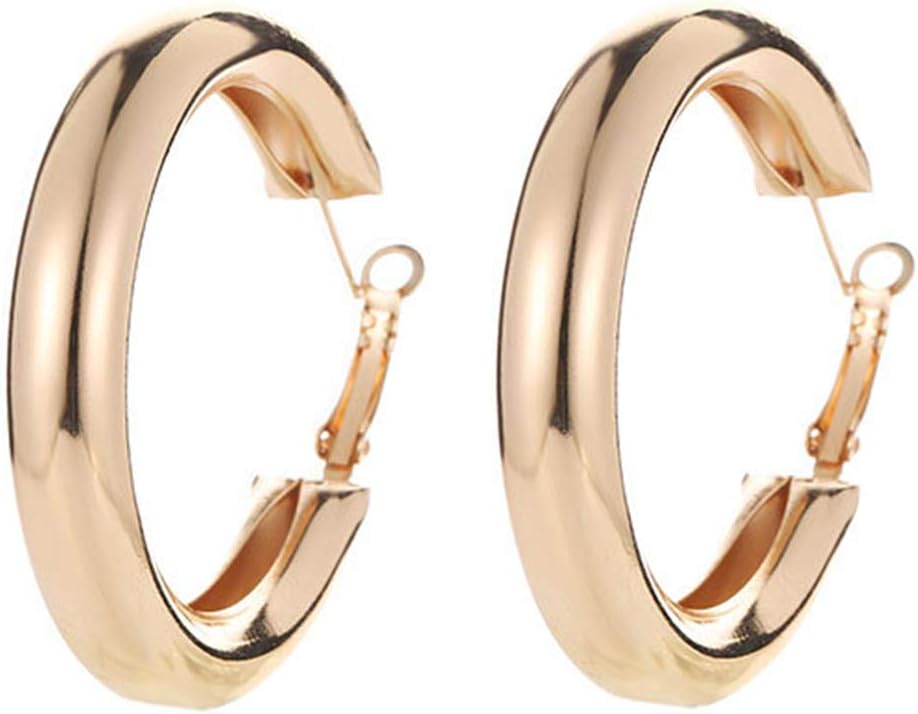 Ellepigy Minimalist Thick Tube Hoop Earrings Round Circle Big Alloy, Gold