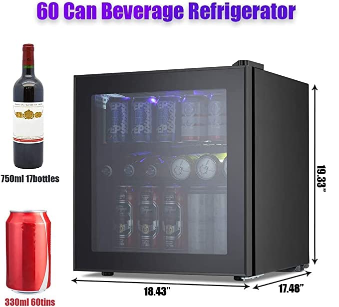 Kismile 1.6 Cu.ft Beverage Refrigerator and Cooler, 60 Can Mini Fridge