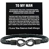 TiFluFlue To My Man Leather Bracelet,Valentine's Day Birthday Christmas Anniversary Fathers Gifts for Your Boyfriend Or Husband Cross Leather Bracelet For Men,Bracelet Gift For Him,Love You Forever