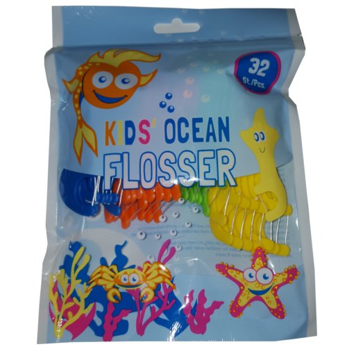FLOSSER Dental Flosser for Kids, 32 Pieces Ocean Animal Design