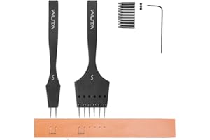 WUTA Removable Circle Leather Hole Punch Lacing Stitching Professional Working Hand Tool Kit Round Hole Puncher Craft Chisel Cutting Punches Kits 2nd Generation 5mm-(2+6)