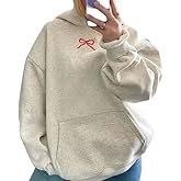 Pinclodly Hoodies for Teen Girls Long Sleeve Cute Sweatshirts Hooded Embroideried Bow Sweatshirt Preppy Clothes Fall Winter