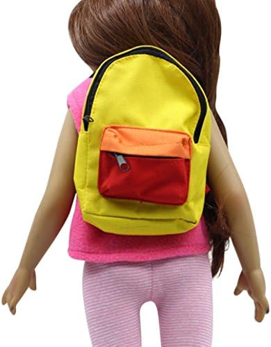 Prevently New Bright Color Stylish Cute Mini Cloth Unisex Double Straps Zipper Backpack Schoolbag For 18 inch Our Generation American Girl Doll Dress Up Collectibles (Yellow)