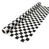 Party Essentials Heavy Duty Printed Plastic Banquet Table Roll Available in 27 Colors, 40" x 150', Black and White Checks