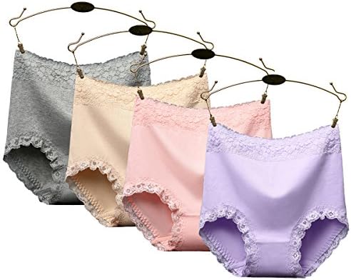 Slimart 4 PCS Cotton Women Lace Panties Lingerie Hipster Briefs Underpants Underwear