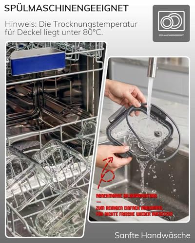 BOROHOUSE 5 Pack Borosilicate Glass Containers with Tempered Lid, 1040 ml/4.4 Cups, Airtight Meal Prep Set, Microwave/Freezer Safe/Ovenproof -20℃~510℃, Grey
