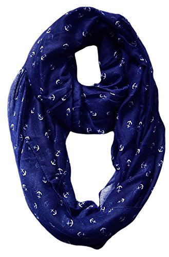 Peach Couture Anchor Print Cute Trendy All season Infinity Loop Scarves Navy Blue