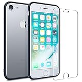 iPhone 7 Bumper Case, FlexGear [S-Bumper] Hard TPU Bumper + Glass Screen Protector (Matte Black)