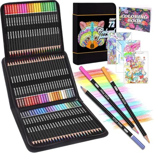 Melifluo 72-Piece Colouring Pencil Set, with 1 Colouring Book, Portable Premium Zipped Case The coloured pencil set is perfect for adults and artists for sketching, shading and doodling.