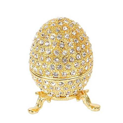 QIFU Hand Painted Enameled Small Easter Egg Style Decorative Hinged Jewelry Trinket Box Unique Gift for Family