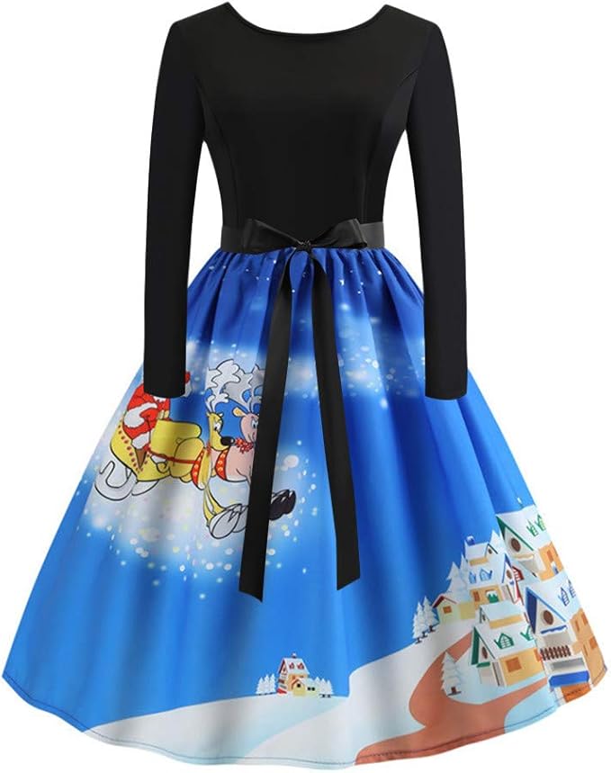 Immagini Di Natale Con Donne.Hiroo Vestito Di Natale Delle Donne Swing Vestito Con Cintura Abito A Ginocchio Abito Da Cocktail Abbigliamento Abiti Da Sera Vestiti Casuale Abiti Eleganti Ragazza Amazon It Abbigliamento