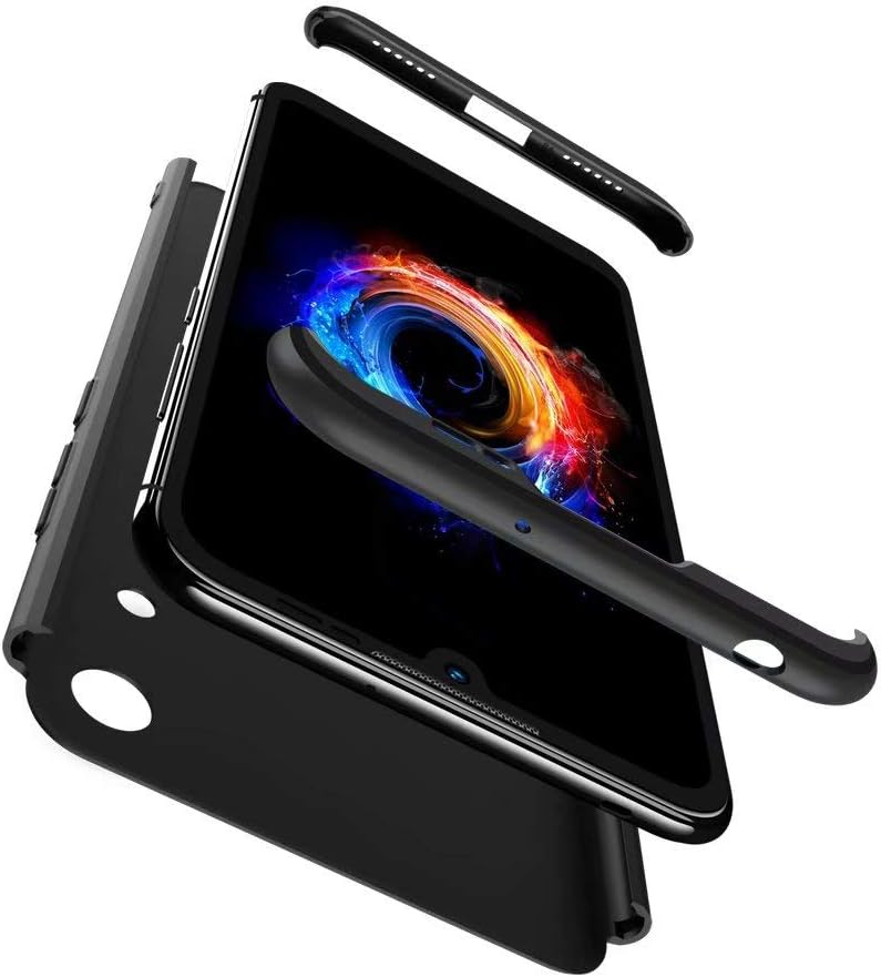 Smfu Case Huawei Honor 8A Pro 360° Full Protection Case with Free Screen Protector Tempered Glass (2-Pack) 3 in 1 Slim Shockproof Hard PC Phone Case Cover for Huawei Honor 8A Pro Black