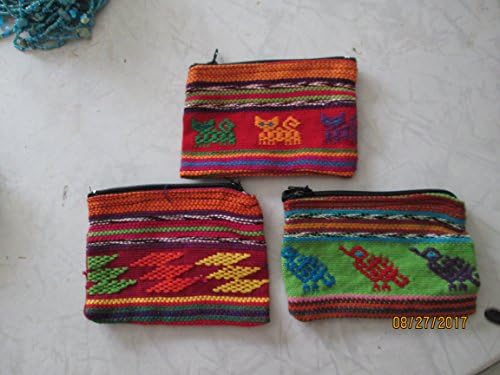 lot of 3 bright orange red green cat bird aztec design zippered Guatemala Guatemalan woven textile purse coin credit card electronic pouch bag wallet fair trade