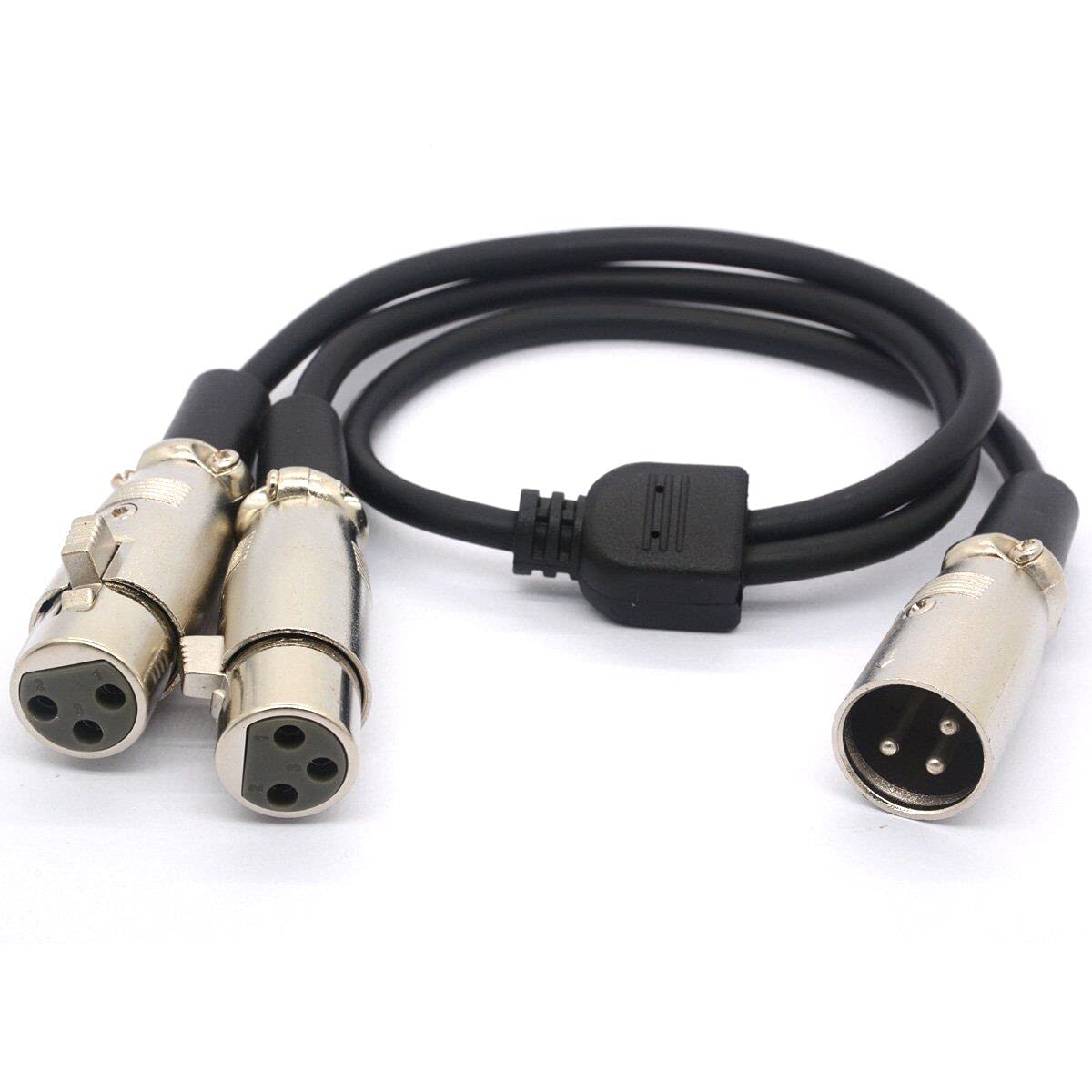 HTGuoji XLR Cable Y Splitter Adapter - Male To Dual Female Y Extension Cord for Microphone Audio (1 Male To 2 Female, 50CM)