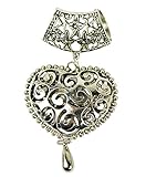 1set Jewelry Scarf Tube Buckle with Antique Hollow Big Heart Pendant Necklace Charm Scarf