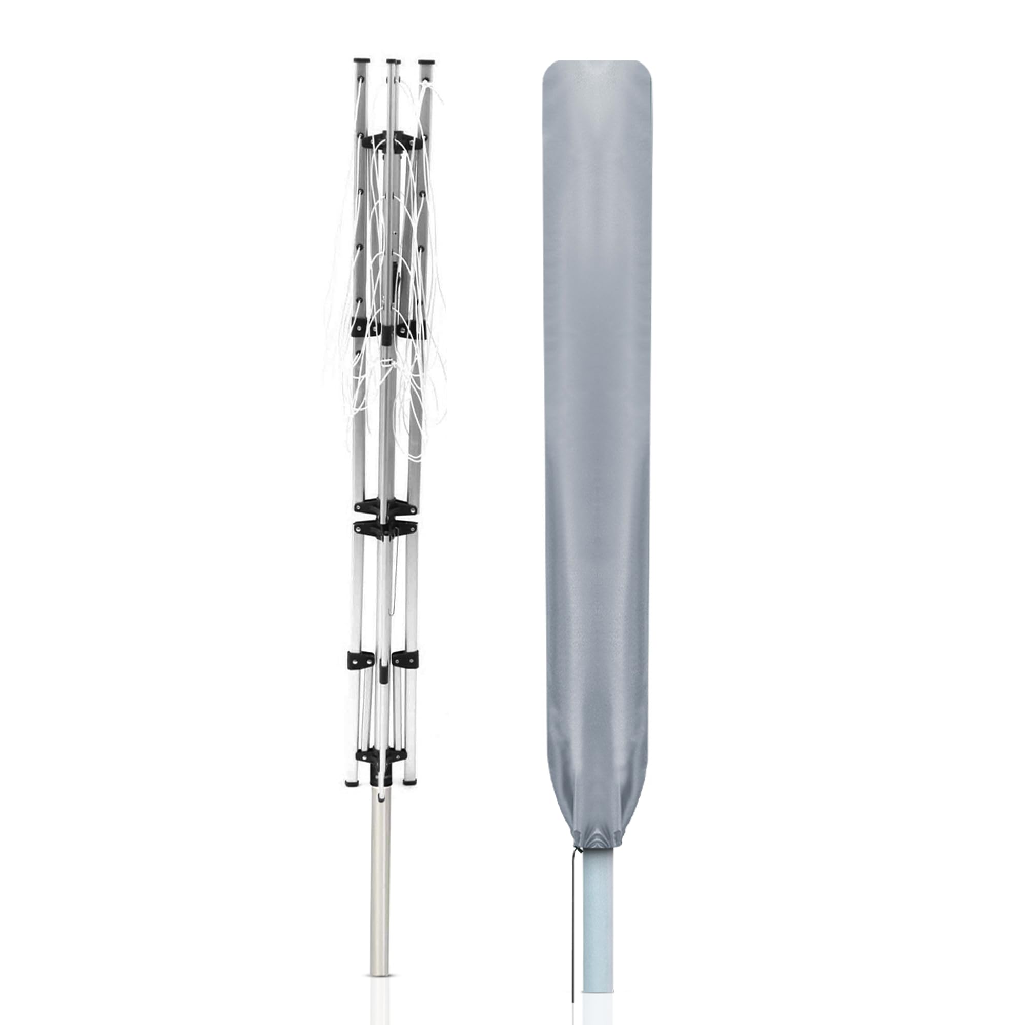 WINSOME Rotary Washing Line Cover Waterproof Polyester Fabric with Zip - Heavy Duty Rotary Clothes Line Cover - Weather Resistant Rotary Line Cover Garden Rotary Dryer and Airer Cover | Silver